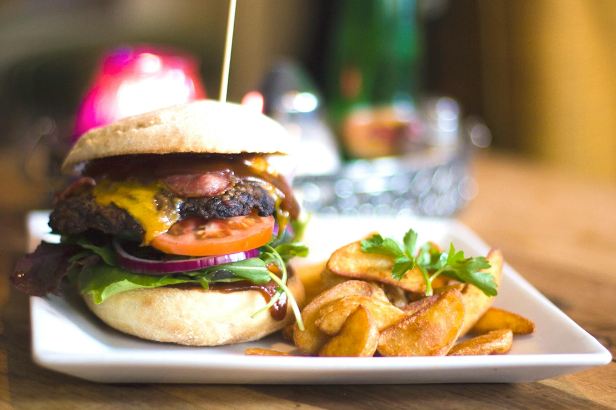 burger and chips